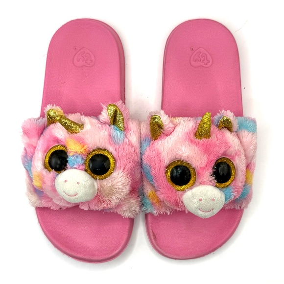Ty Beanie Boo Girls Slide Sandals Pink Unicorn Plush Size 2 - Picture 1 of 3